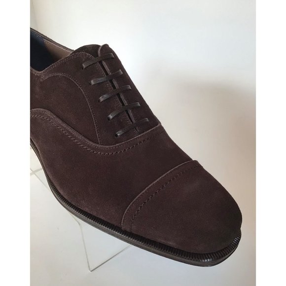 NEW SALVATORE FERRAGAMO Cap Toe Suede Oxfords, Taupe/Stone (Size 8 3E) - $775.00 main image 4